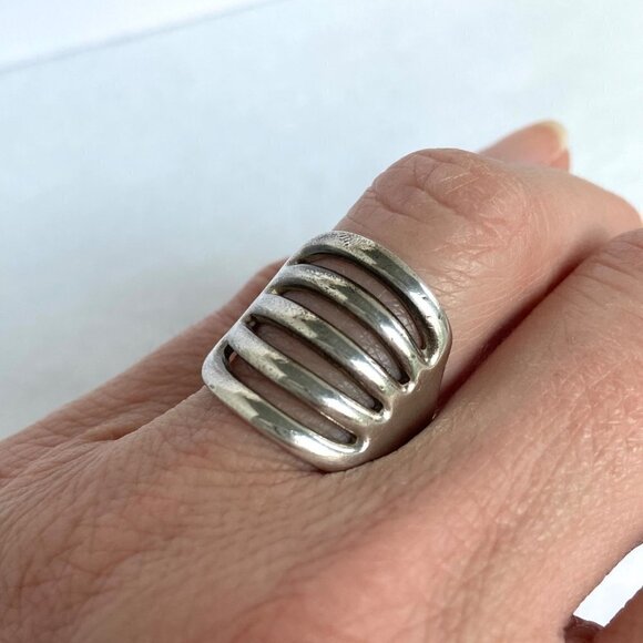 Vintage Sterling Silver 925 Signed Bell Trading 5 Row Wide Band Ring Size 6 - Picture 3 of 16